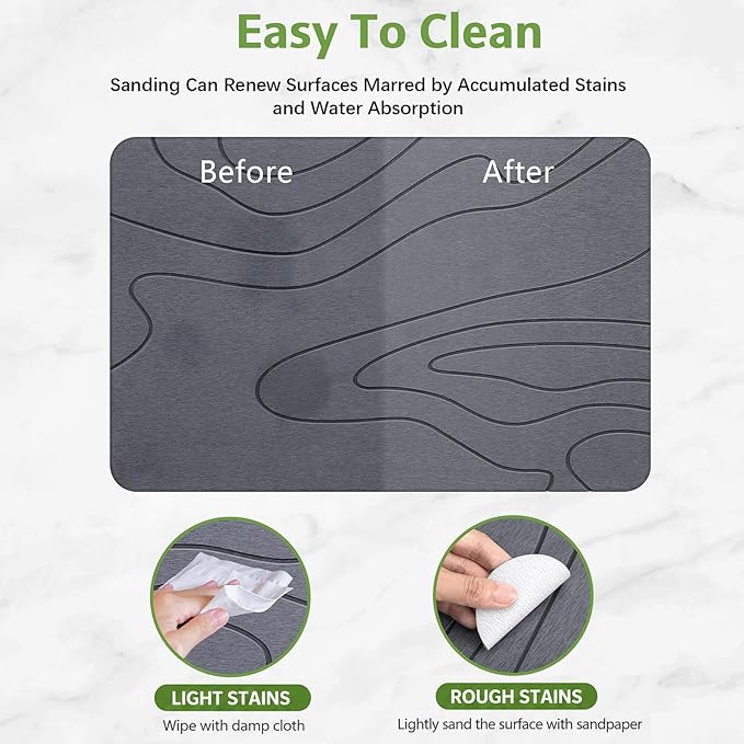 Stone Bath Mat – Non-Slip Diatomaceous Earth Shower Mat, Super Absorbent & Quick-Drying Bathroom Floor Mat, Easy-to-Clean Diatomite Bath Stone for Safer, Dryer Steps (23.6" x 15.4", Gray)