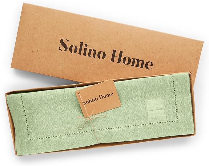 Solino Home Linen Placemats Set of 4 - Milan Hemstitch Pistachio Placemats 14 x 19 Inch - 100% Pure Linen Table Mats for Summer