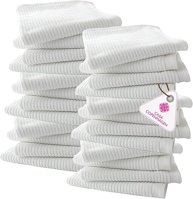 CASA COPENHAGEN Ribbed Bar Mop Towels - Pack of 24, 15"x19" 100% Cotton, Highly Absorbent & Durable Towels, Multipurpose Kitchen Towels for Home, Bar, Restaurant, Cleaning & More