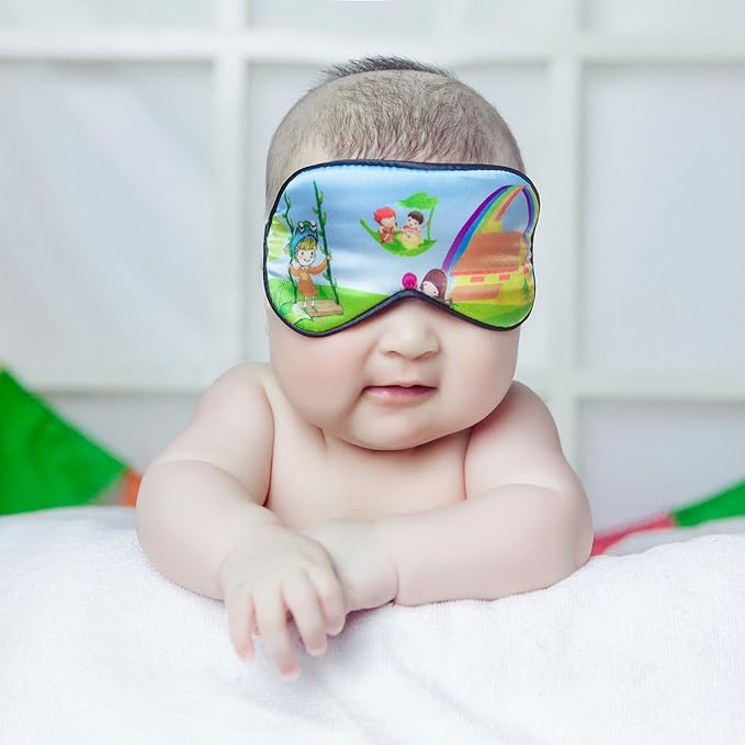 100% Natural Silk Sleep Eye Mask Kids, Cute Night Sleeping Mask with Adjustable Elastic Strap for Newborn (Baby Cute Child)