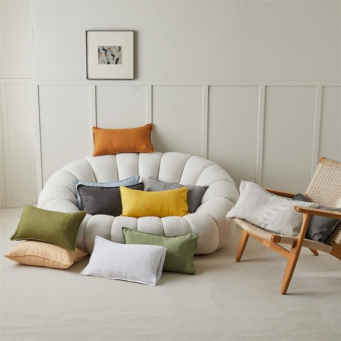 Simple&Opulence 100% Linen Lumbar Pillow Cover 12 x 20 Inches Set of 2 Rectangular Decorative Throw Cushion Cover for Couch Sofa Bed Living Room Office Soft Breathable Farmhouse - Rust
