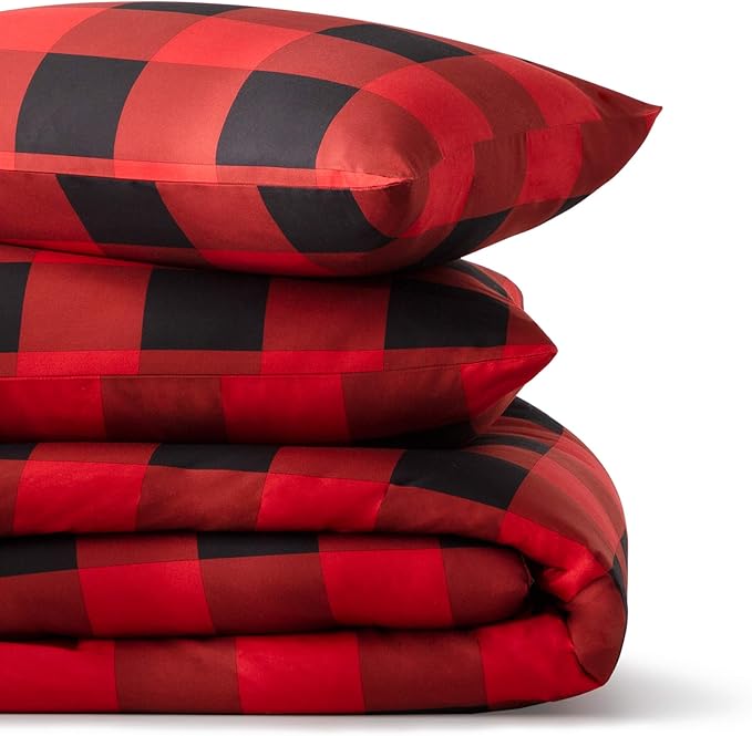 LINENSPA All Season Hypoallergenic Down Alternative Microfiber Comforter, Full, Red/Black