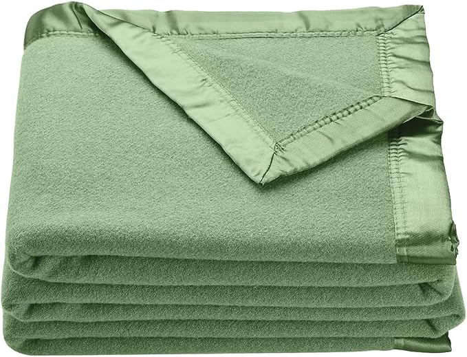 OakRidge Heirloom Merino Wool Blanket – 100% Australian Wool with Vintage Satin Edges – Breathable, Odor-Resistant, All-Season Bedding in Full Queen Size – Sage Cozy Throw for Home or Travel