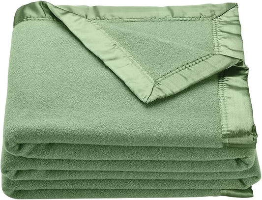OakRidge Heirloom Merino Wool Blanket – 100% Australian Wool with Vintage Satin Edges – Breathable, Odor-Resistant, All-Season Bedding in Full Queen Size – Sage Cozy Throw for Home or Travel