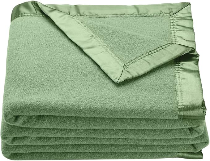 OakRidge Heirloom Merino Wool Blanket – 100% Australian Wool with Vintage Satin Edges – Breathable, Odor-Resistant, All-Season Bedding in King Size – Sage Cozy Throw for Home or Travel