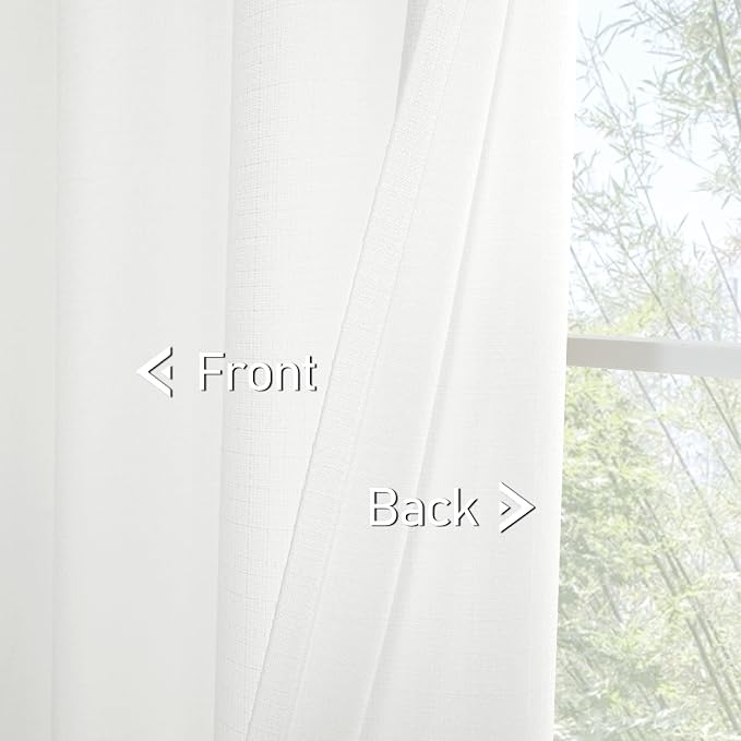 LAMIT White Linen Curtains 40 inch Length for Kitchen Windows Over Sink, Linen Textured Thermal Insulated Curtains Privacy Grommet Drapes for Small Windows/Bathroom, Set of 2 Panels, W42 x L40