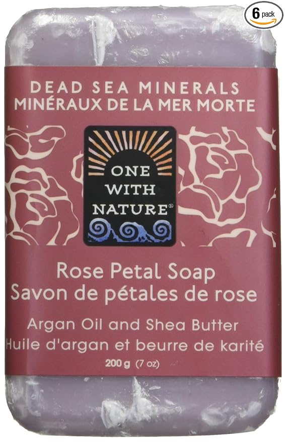 One With Nature Rose Petal Dead Sea Mineral Soap, 7 Ounce Bars (Pack of 6)