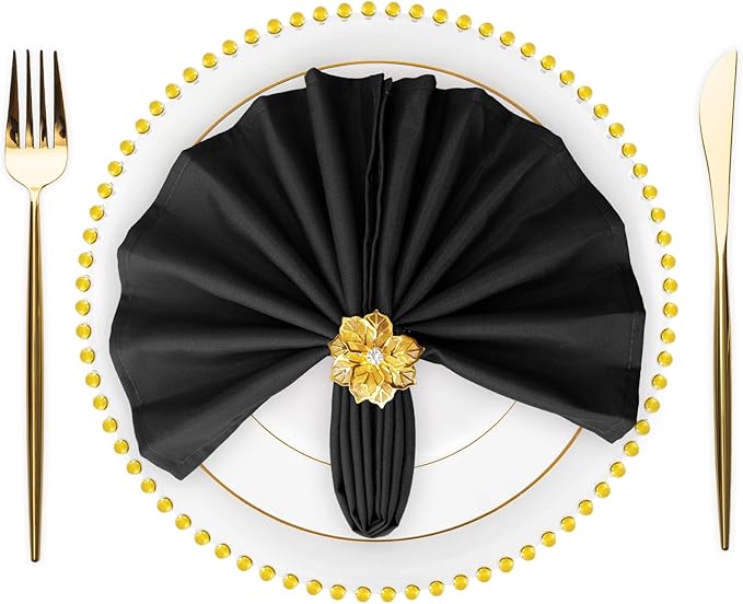 SuperO Set of 120 Cloth Napkins 17 x 17 Inch, Polyester Solid Washable Dinner Napkins with Hemmed Edges,Great for Restaurant, Wedding and Party(Black)