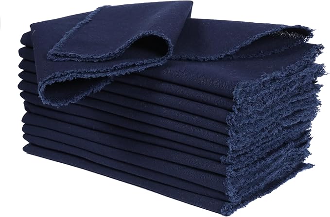 Ramanta Home Cloth Napkins Set of 12 Navy Blue 18x18 Inch - Spring Soft & Durable Frayed Dinner Napkin for Easter Wedding, Birthday | Heavy Weight Fabric Table Linen for Everyday Use Family Dinners