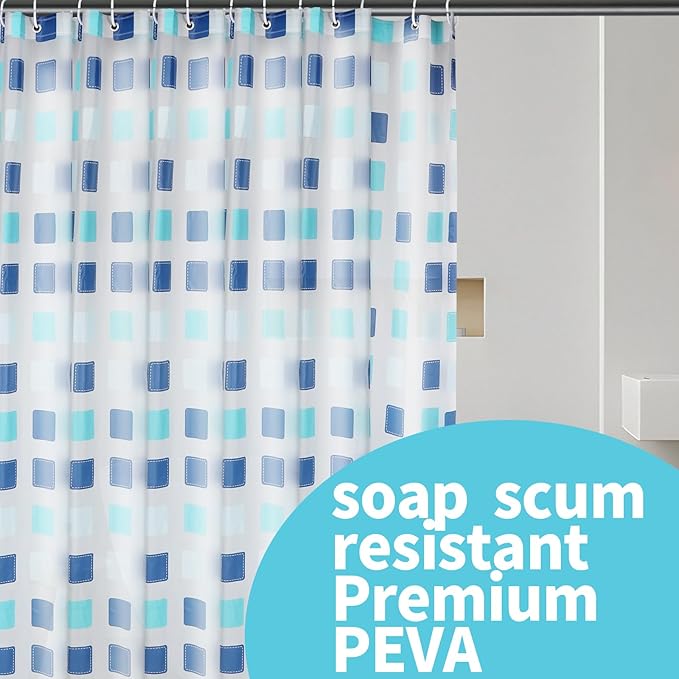 PEVA Shower Curtain Liner - 70x72 inch Waterproof & Odorless Bathroom Liner, Eco-Friendly PVC-Free, Minimalist Semi-Transparent Plaid Design, Quick-Dry Modern Decor with Hooks