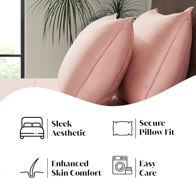 | Queen Envelope Pillowcase Set | 100% Viscose | Organically Grown | Ultra Soft | Cooling | 2pcs [Rose Quartz]