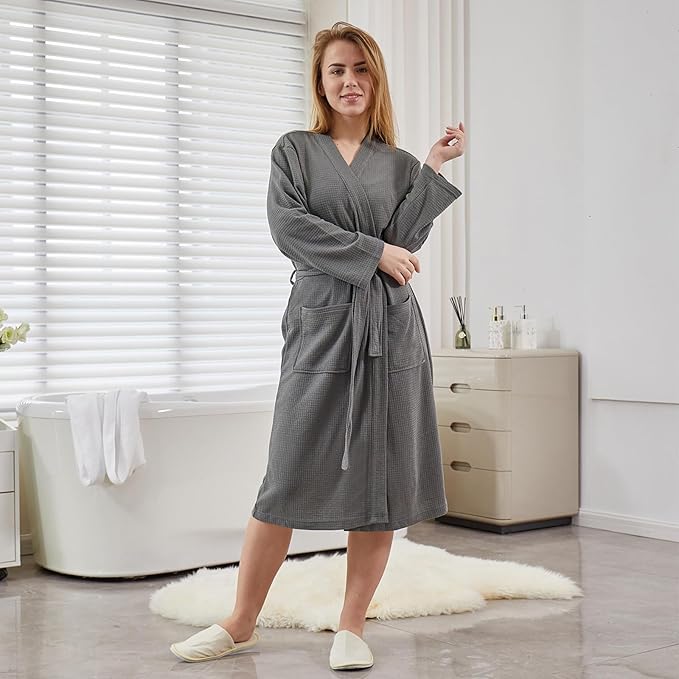 Women's Robes Luxury cotton Lightweight Summer Long Plus Size BathRobes for Women Soft Kimono Spa Knit Waffle Robes