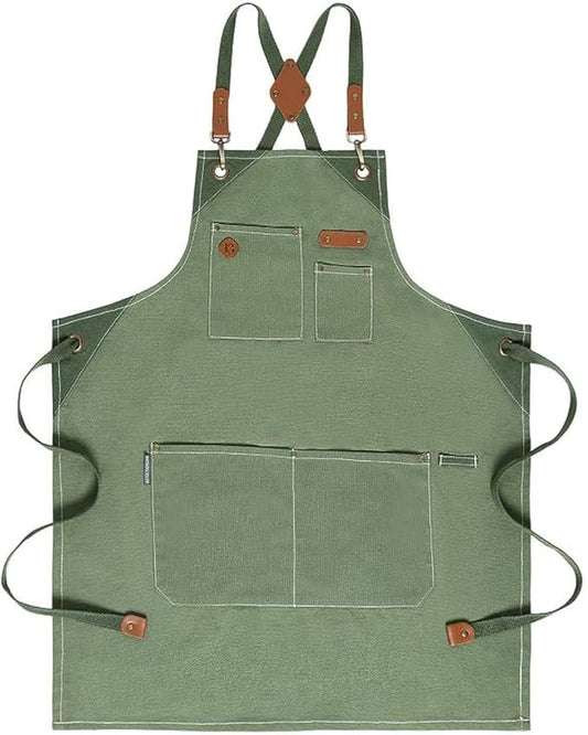 Chef Apron, Recycled Cotton Kitchen Apron with an Adjustable Neck with Long Ties, for cooking, baking