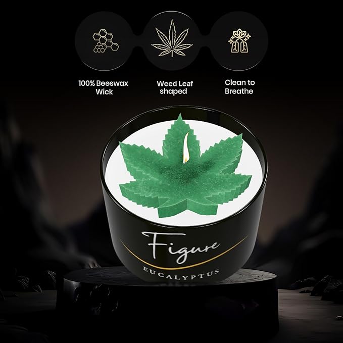 Cannabis Leaf Eucalyptus Scented Candle | All Natural for Cannabis Lovers | Hand-Poured Aromatherapy | Organic Soy & Beeswax Blend | 100% Beeswax Wick | Essential Oils | Gift Box Included