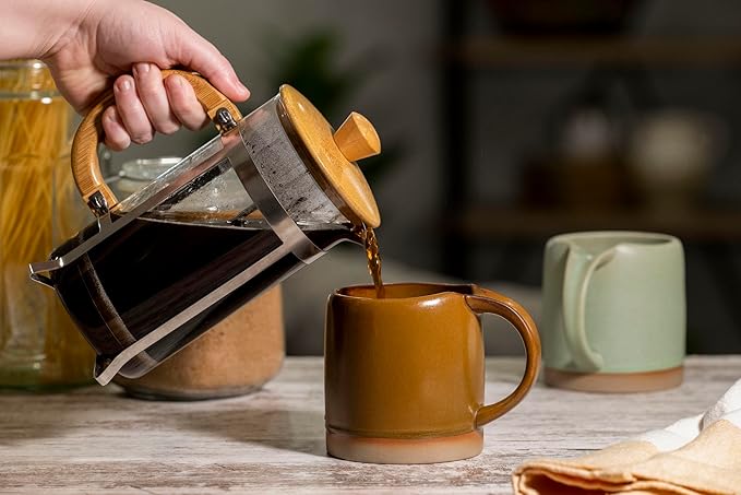 Elanze Designs Crafted Inspiration 18 Ounce Ceramic Thumbprint Comfort Grip Hand Thrown Styled Coffee Mug | X-Large Capacity for Tea, Coco, and Coffee Lovers, Camel Brown