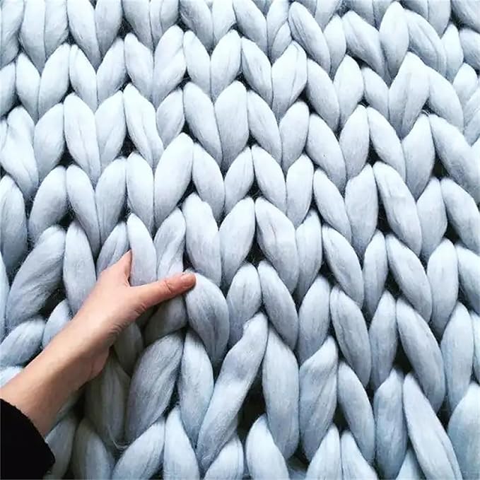 BBPM Chunky Knit Throw Blanket 100% Hand Made Large Merino Wool Loop Yarn Soft Fluffy Throws for Couch Sofa Bed Big Crochet Cozy Heavy Thick Cable Woven Blanket,Yellow,50x50cm/19x19in
