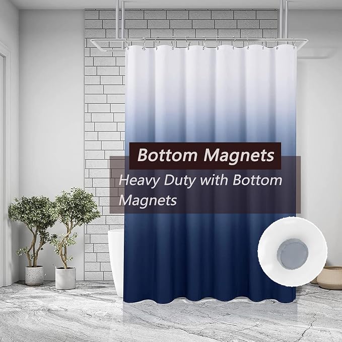 TIKABC Shower Curtain Liner, Blue Lightweight Shower Curtain Liners, Plastic Shower Curtains, 72x72 inch PEVA Shower Liner with 12 Grommet Holes 3 Magnetic Weights