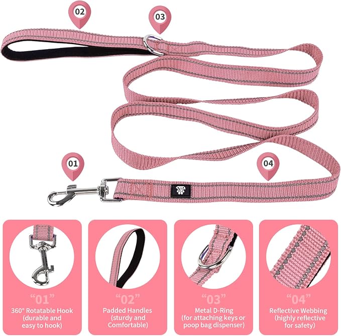 NESTROAD Dog Collar and Leash Set,Reflective Dog Collars with Quick Release Buckle,Adjustable Nylon Pet Collar for Small Medium Large Dogs(Large,Pink)