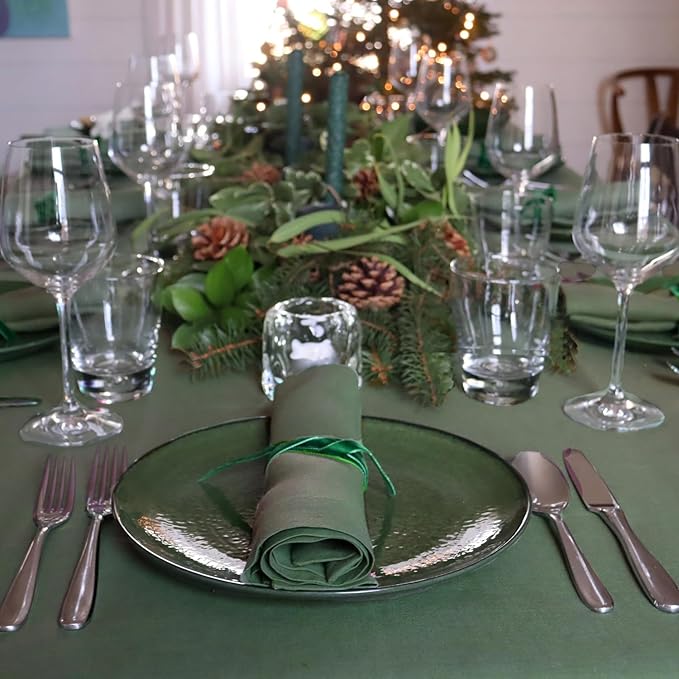Huddleson Hunter Green Linen Napkin 20x20 (Set of Four) Luxury Italian Linen Napkin Sewn in US