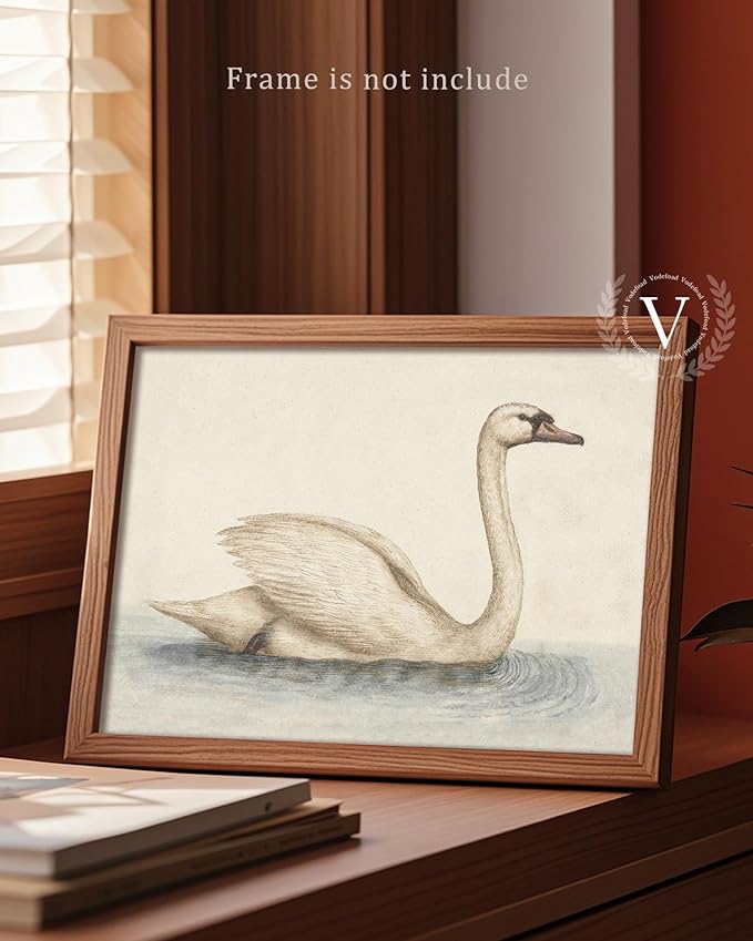 Vodefoad Vintage Wall Art Prints Decor Classical Swan Canvas Oil Painting Poster Pastel Watercolor Swan Vintage Art Pictures Farmhouse Style Wall Decor for Gallery Nursery Bedroom Bathroom Office - 8x10Inch Unframe