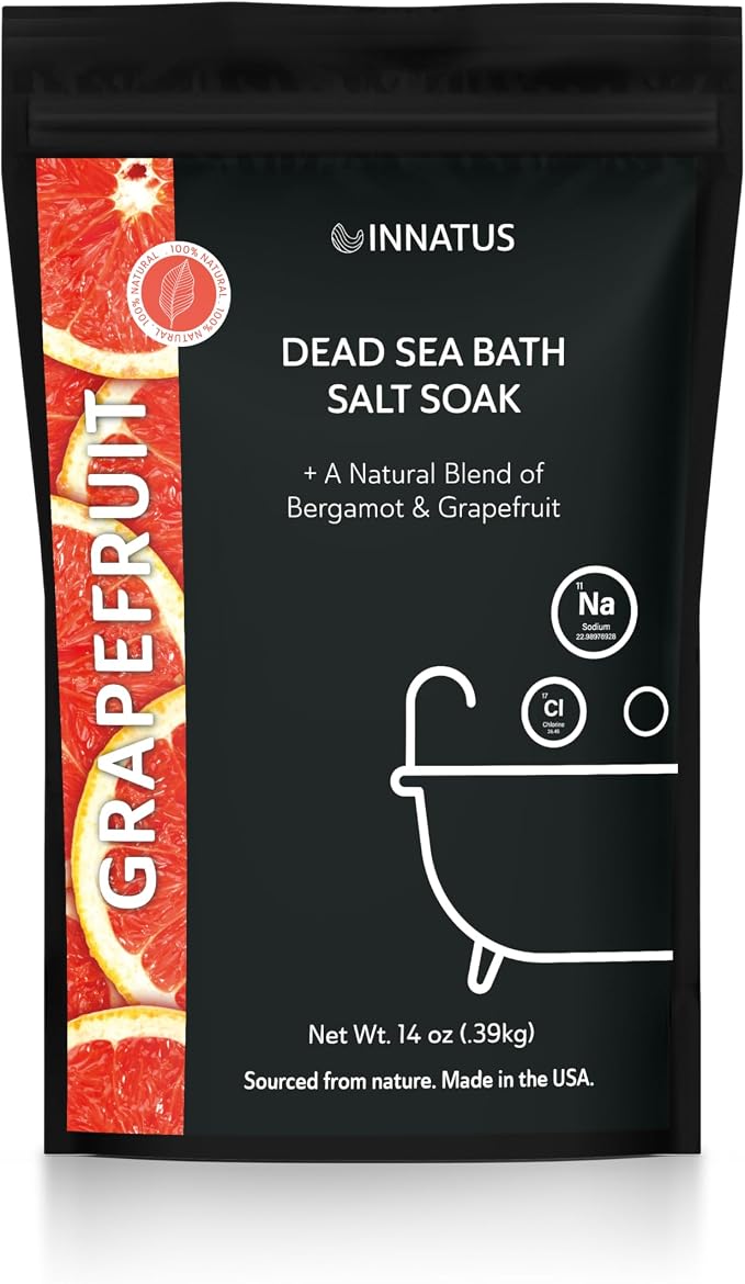 Dead Sea Soothing Bath Salt Soak with 21 Minerals – Relaxing, Detoxifying, and Nourishing for Skin – 14oz, Infused with Essential Oils – Rejuvenate Mind & Body. (Grapefruit)