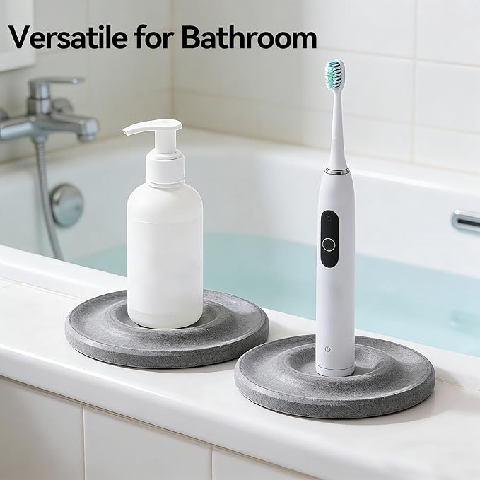 Round Diatomite Stone Soap Dish & Tray - Water Absorbing Soap Holder for Bathroom Kitchen Sink, Quick Dry Sponge Holder, Bar Soap Organizer, Non-Slip Drying Tray & Coaster (White)