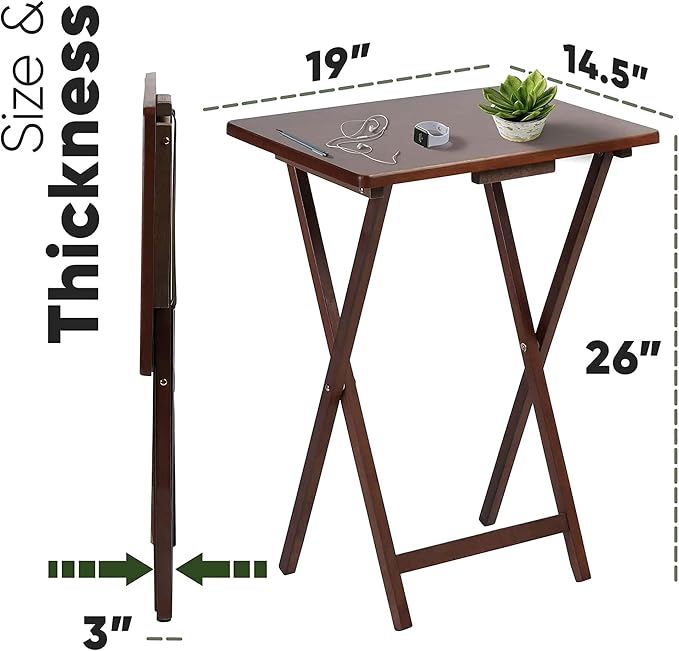 PJ Wood 2-Pack Folding TV Tray & Table, Multifunctional Foldable Set for Eating, Honey Oak