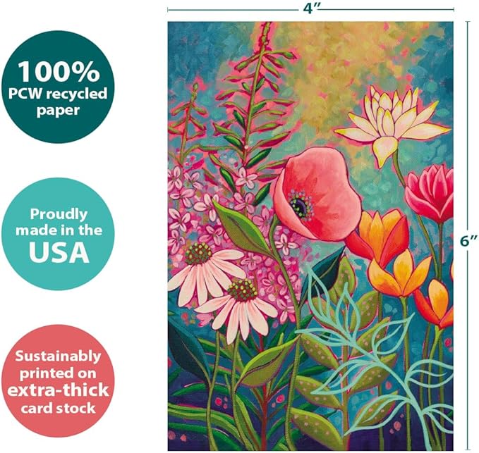 Tree-Free Greetings - All Occasion Cards - Artful Designs - 16 Assorted Cards + White Envelopes - Made in USA - 100% Recycled Paper - 4"x6" - Vibrant Florals (FP54263)