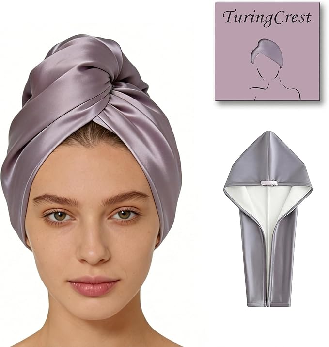 Microfiber Hair Towel Wrap for Women, Thickened Quick Dry Hair Turban with Satin Elastic Band, Hair Drying Towel for Long Hair (Purple)