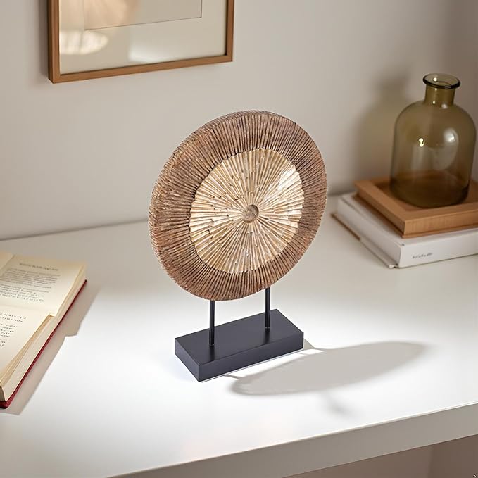 XMGZQ Wood Color Minimalist Round Statue Above Cabinet Decor Kitchen,Modern Decorative Sculpture Home Decorations for Living Room Coffee Table,Shelf Decor Items,Center Pieces Decoration