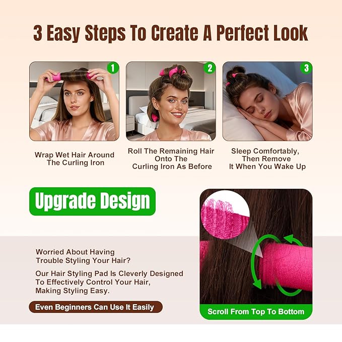 BLAAROOM Overnight Heatless Hair Curler, Upgraded with Hair Pad Grippers Satin Jumbo Flexi Blowout Curls Rods, 3pcs No-Heat Styling Tools Curling Rod to Sleep in for All Hair Types - Rose Red