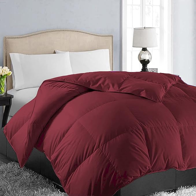 EASELAND Oversized King Down Alternative Comforter - Quilted Duvet Insert for All Seasons, Soft Lightweight with Corner Tabs, Summer Winter Warm Bedding, Burgundy 98x116 Inches