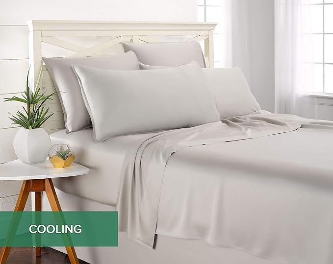 Pure Bamboo Twin Sheets, Genuine 100% Organic Viscose Derived from Bamboo Bed Sheet Set, Luxuriously Soft & Cooling, Double Stitching, 2 Year Quality Promise (Twin, Silver Pearl)