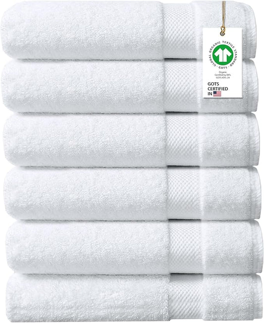 100% Organic Cotton Towels 650 GSM Plush Feather Touch Quick Dry Bath Towel, Pack of 6 GOTS Certified, Oeko-Tex Green Certified, Organic Cotton Bath Towel, 30"X58"
