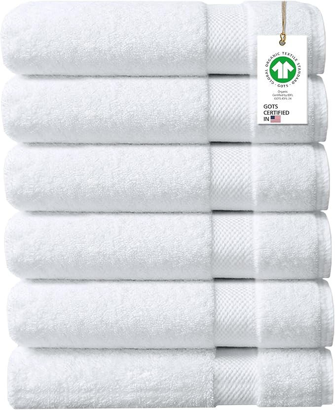 100% Organic Cotton Towels 650 GSM Plush Feather Touch Quick Dry Hand Towel, Pack of 6 GOTS Certified, Oeko-Tex Green Certified, Organic Cotton Hand Towel, 20"X30"