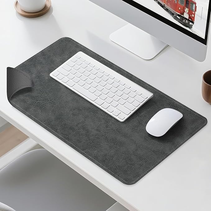 Imitation Crazy Horse Leather Desk Mat - Waterproof Desk Pad - Ideal for Large Mouse Pad and Desk Mats on Top of Desks (Gray+Dark Gray, 25"*13")