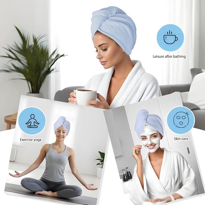 2 Packs Single Layer Microfiber Hair Drying Towel Wrap for Women, Hair Turbans Towel for Wet Hair,turbie Twist Hair Towels(Light Blue Color -2 PCS)