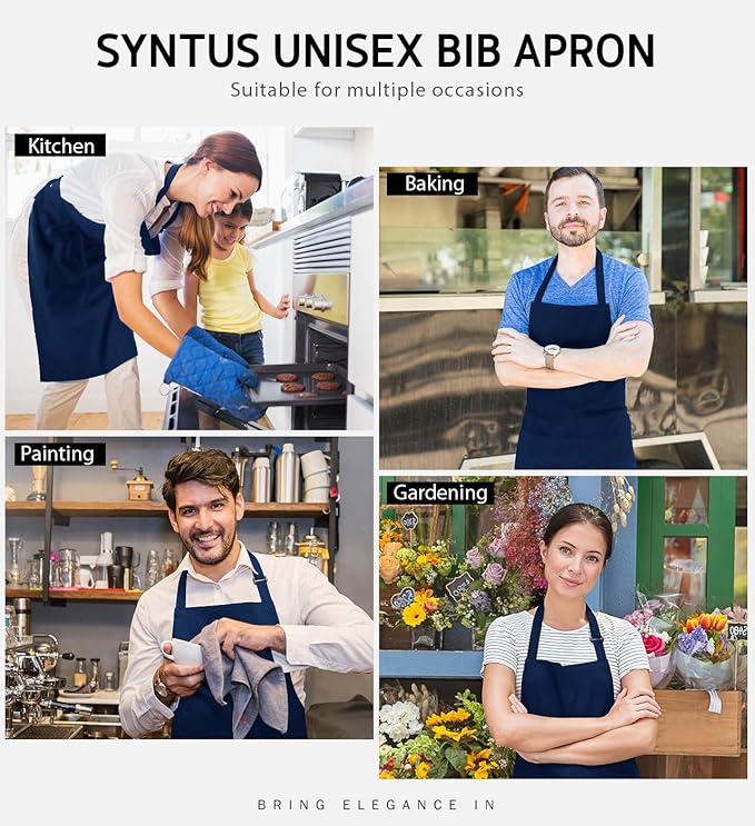 Syntus Apron for Men Women, Adjustable Cooking Kitchen Chef Aprons with 2 Pockets