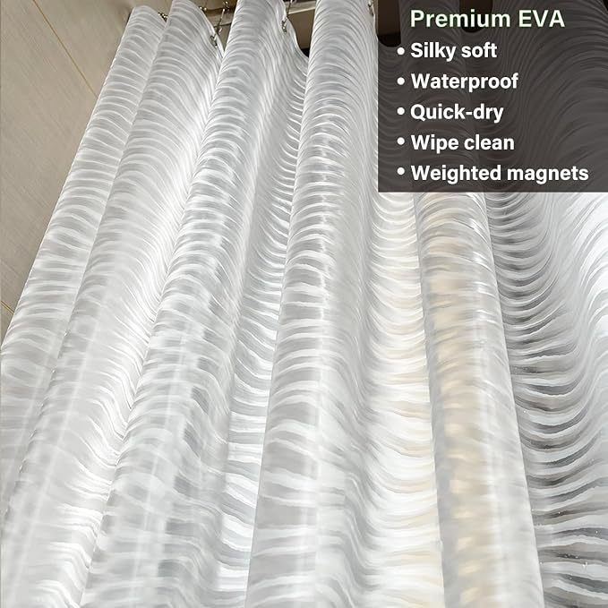 Plastic Shower Liner - Premium EVA 6G Shower Curtain Liner with Rustproof Grommets and 3 Weighted Magnets, Waterproof Shower Curtains for Bathroom (3D Water Ripple, 72" x 72")