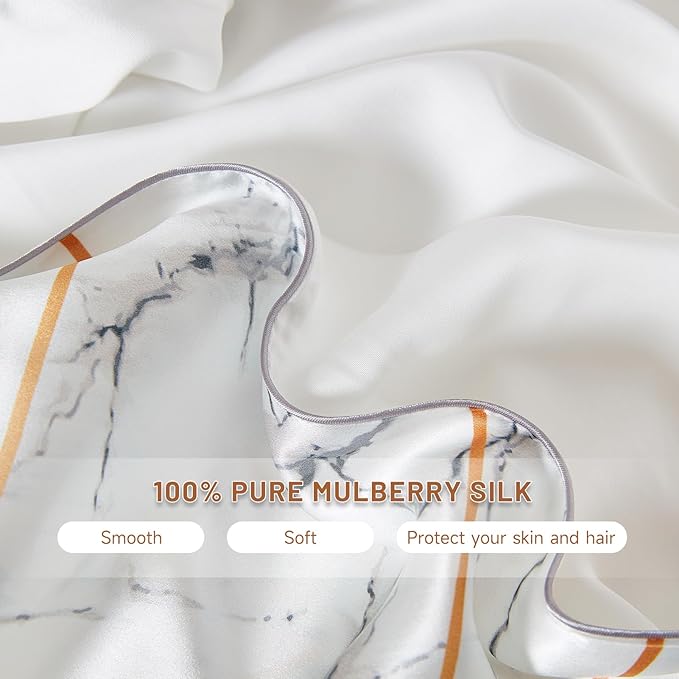THXSILK Set of 2 Natural Mulberry Silk Pillowcase for Hair and Skin, Grade 6A+ Mulberry Silk Pillow Case with Hidden Zipper, Soft Smooth White Marble Pillowcase(Queen Size 20"x30")