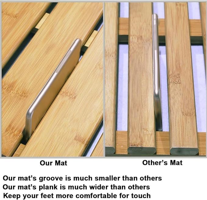 Bamboo Bath Mat Shower Mat Non Slip Water Resistant Floor Pad 19.69x12.99x1.38 Inch Natural Wood Bathroom Decor