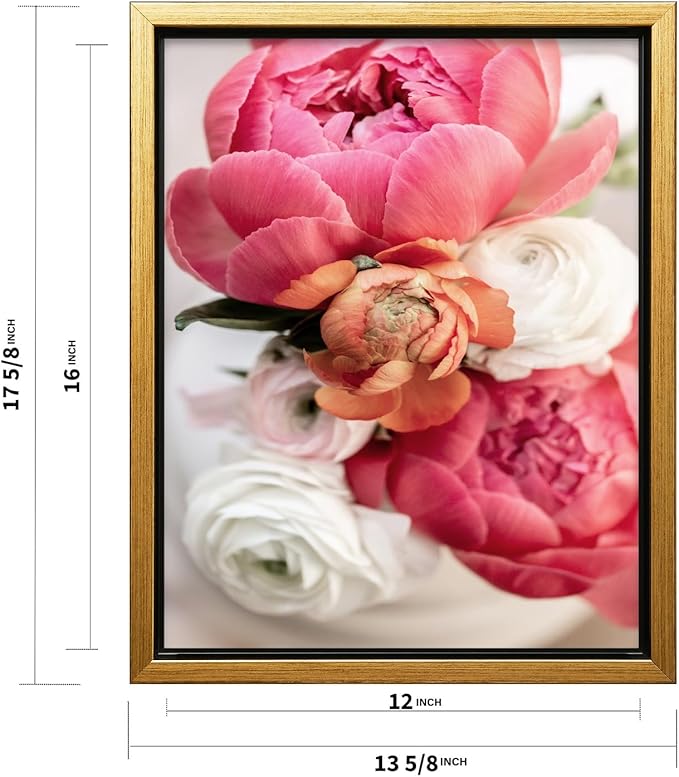 Monem Art Pink Peony Floral Macro Photography Print - Romantic Flower Art Poster - Wall Decor for Living Room, Bedroom or Office - 12x16 Gold Framed CANVAS Wall Art by Mareike Bohmer