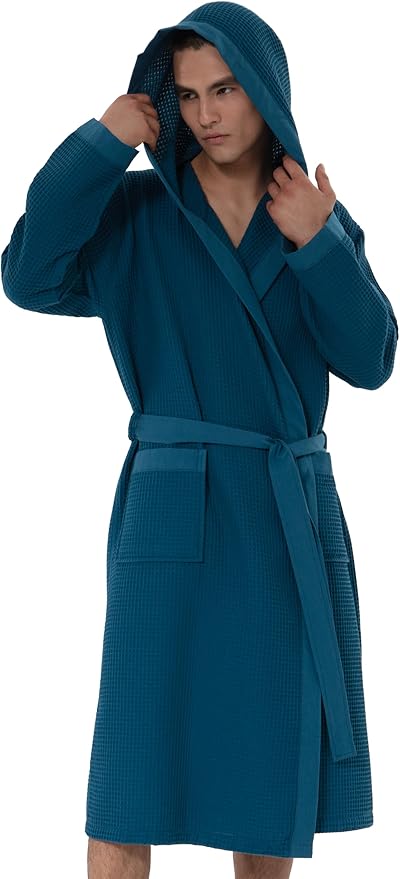 SEYANTE Turkish Cotton Waffle Robe for Men – Organic GOTS Certified Spa Bathrobe, Lightweight Kimono, Soft Cotton Bathrobe