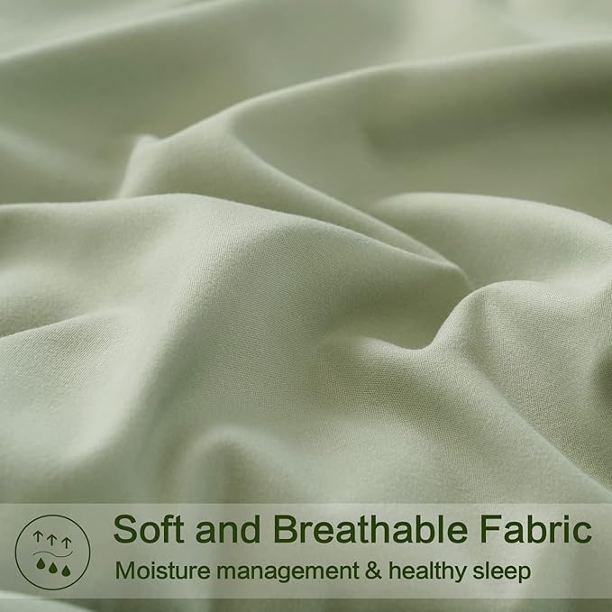 EASELAND Oversized King Down Alternative Comforter - Quilted Duvet Insert for All Seasons, Soft Lightweight with Corner Tabs, Summer Winter Warm Bedding, Sage Green 98x116 Inches
