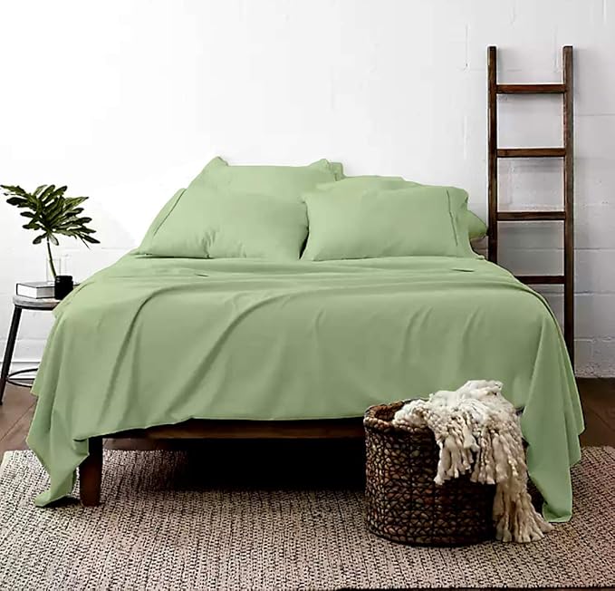100% Real Certified Organic Cotton Bedsheet Set, Split Head King 34" Split Size 6 Piece 1000 Thread Count Sheets Sets, [1 Fitted + 1 Flat + 4 Pillowcases], Extra 24" Deep Pocket - Sage