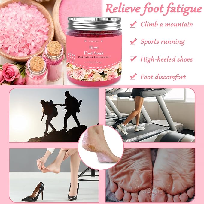 Rose Foot Soak with Epsom Salt and Sea Salt. Organic Natural Handmade Spa Pedicure Care For Foot Callus, Dry Cracked, Tired Feet, Stubborn Foot Odor Scent.(1.1 Lbs）