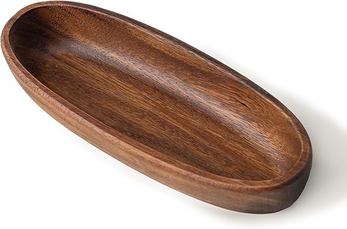 Wooden Decorative Bowl Walnut Wood Bowl for Table Centerpiece Rustic Wood Bowl for Home Decor Coffee Table Oval Boat Shape (Large (9.8"))