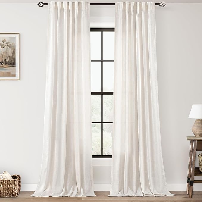 Natural Linen Curtain 90 inch Length 2 Panels Set Back Tab Light Filtering Living Room Curtain Drapes Home Office Modern Minimalist Decor Farmhouse Boho Neutral Cream Semi Sheer Curtain 90 inch Long