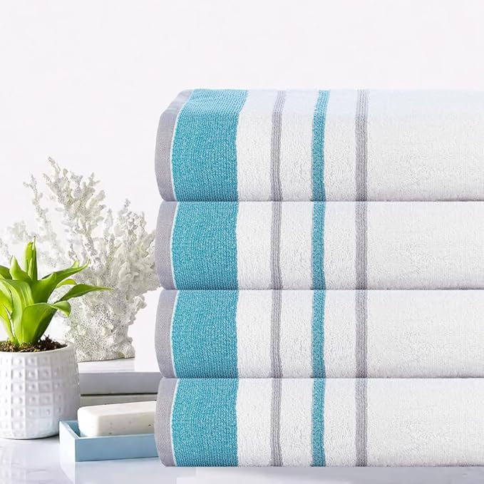 CASA COPENHAGEN White Bay 4Pcs 100% Egyptian Cotton Designer Hand Towels Gift Set- Grey - Teal 600 GSM, 28"x16", 4Hand Towels for Bathroom Set for Women & Men