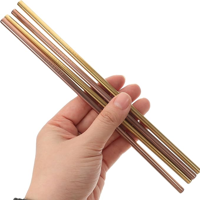 Reusable Stainless Steel Drinking Straws Set of 6 with Cleaning Brush, Smooth round Mouth, Burr-free Metal Juice Straws for Party Drinks and Everyday Use